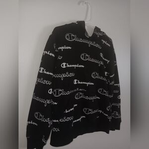Champion Black Hoodie with Logo Print
